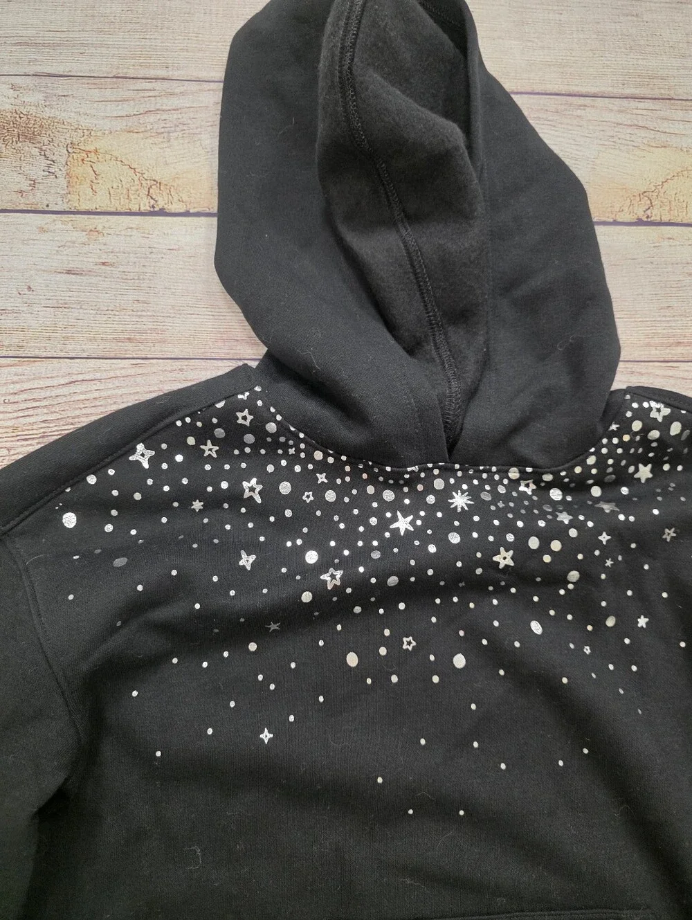 Cat & Jack‎ Black Hoodie with Silver Star Stud Detailing Size Large 10/12